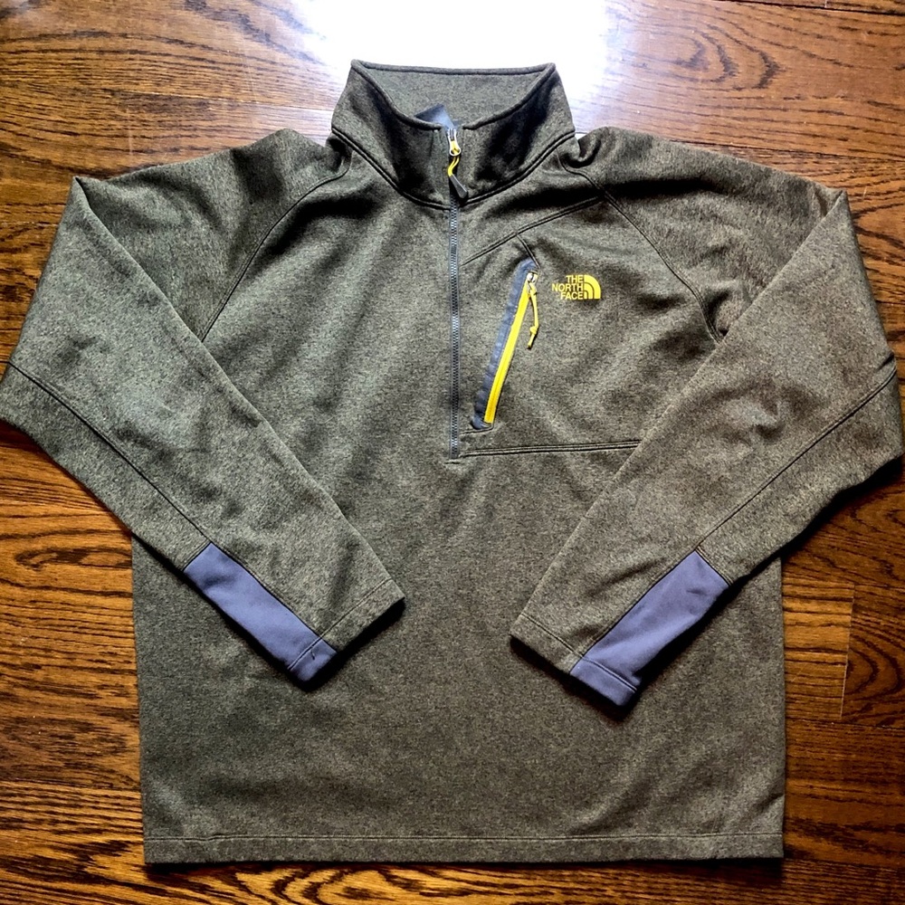 THE NORTH FACE Olive Green Half Zip Pullover Yellow Zip Chest Pocket Size XL